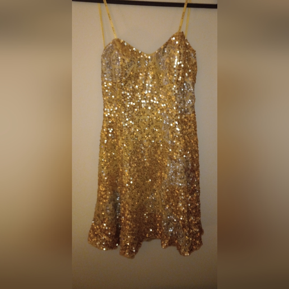 Scala Gold Sequin Formal Mini Dress Sz 10